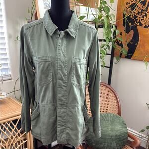 Democracy Army Green Denim Button Up Peplum Hem Utility Jacket